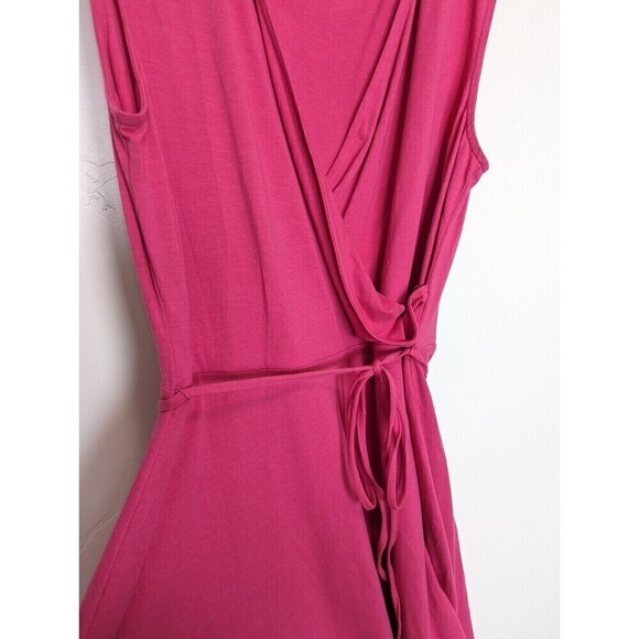 Talbots Faux Wrap Dress Womens Size‎ L Pink Midi Sleeveless Casual Barbie Sun - Picture 5 of 8